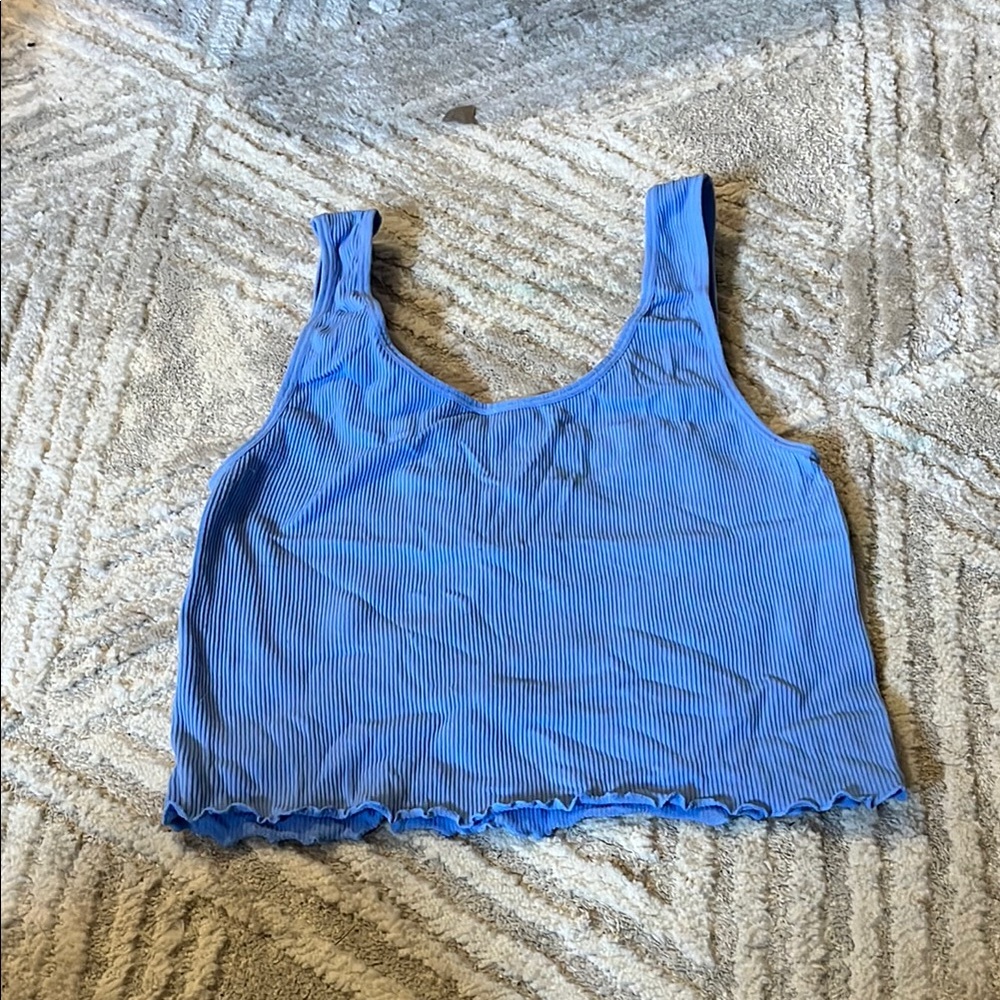 Blue Ribbed Women's Top